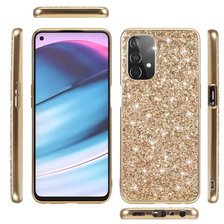 Glitzer Bling TPU -elektroplattenkante + Hartes Schockdeladelfall -hülle Für OnePlus Nord N200 5G - Gold