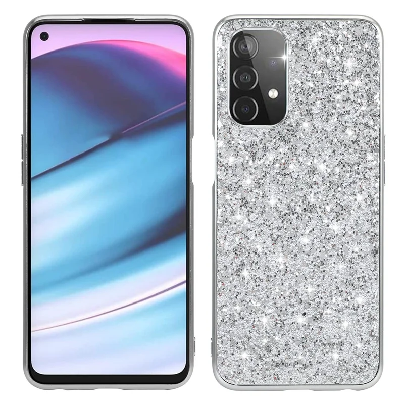 Glitter Bling TPU Electroplating Edge + Hard PC Back Shockproof Phone Case for OnePlus Nord N200 5G - Silver