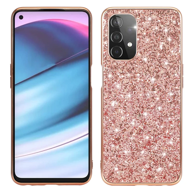 Glitter Bling TPU Electroplating Edge + Hard PC Back Shockproof Phone Case for OnePlus Nord N200 5G - Rose Gold