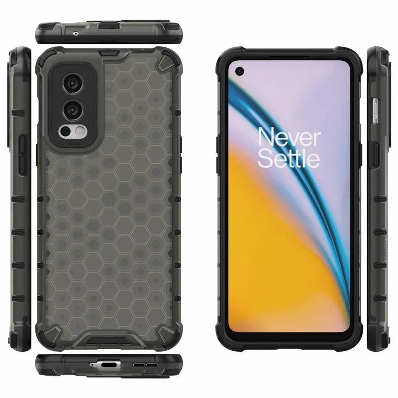 Honeycomb Pattern Shock-proof TPU + PC Hybrid Phone Back Case for OnePlus Nord 2 5G - Grey