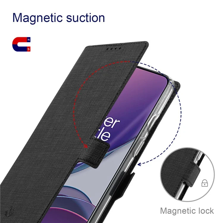 VILI K Series Wallet Design Leather Phone Stand Cover for OnePlus Nord 2 5G - Black