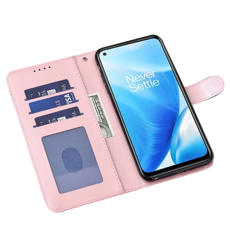 Imprinted Tree Deer Full Protection PU Leather Phone Stand Cover Wallet Case for OnePlus Nord CE 5G - Rose Gold