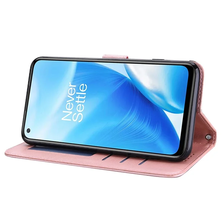 Impressões Da Árvore De Veado Da Árvore Da Árvore PU Capa Carteira Da Capa Do Suporte Do Telefone Do PU Para OnePlus Nord CE 5G - Rosa Ouro