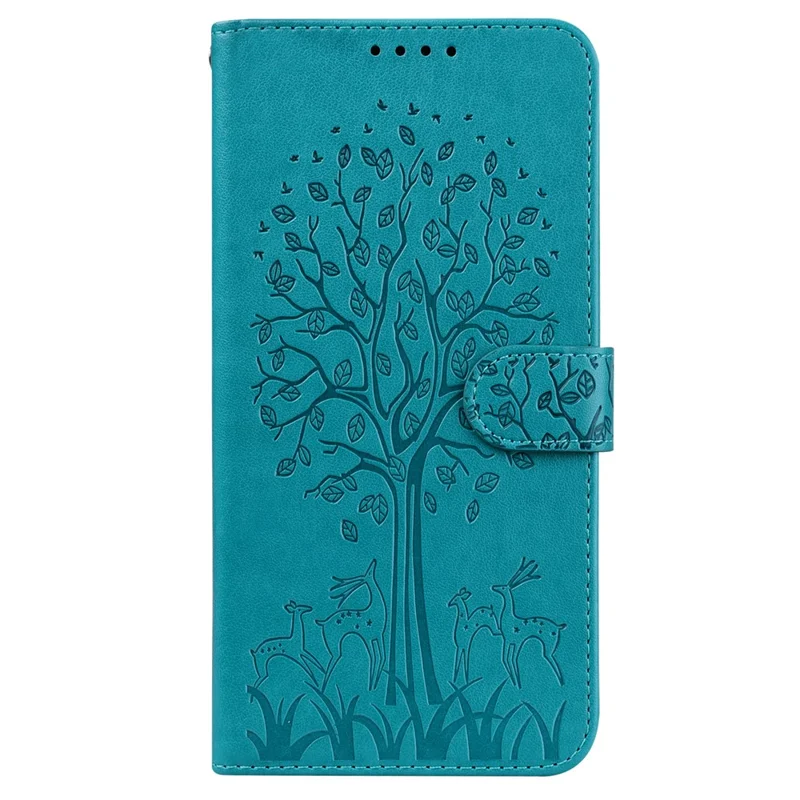 Imprinted Tree Deer Pattern PU Leather Phone Cover Protector with Wallet Stand for OnePlus Nord N200 5G - Blue