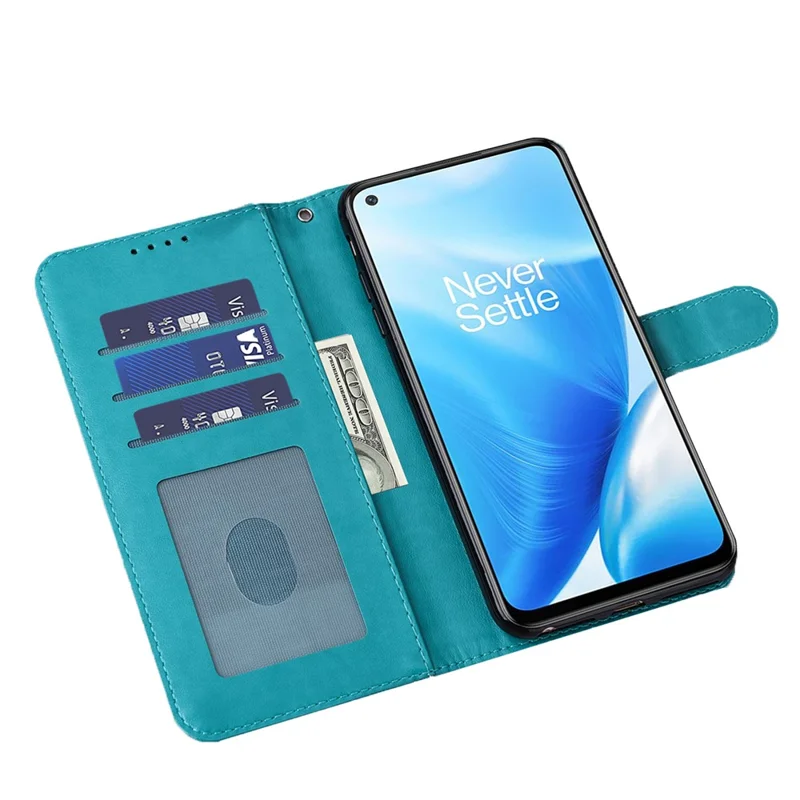 Imprinted Tree Deer Pattern PU Leather Phone Cover Protector with Wallet Stand for OnePlus Nord N200 5G - Blue