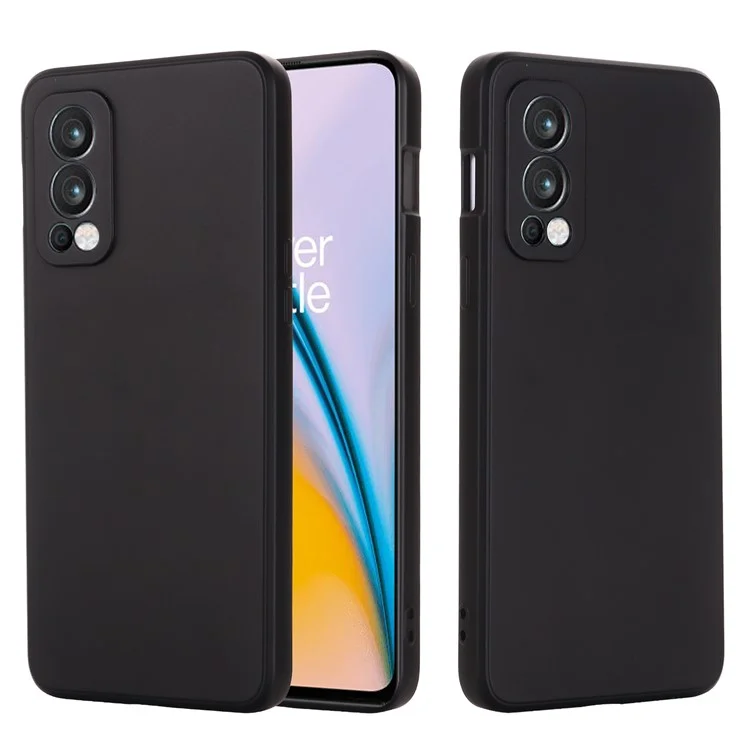 Microfiber Liner Liquid Silicone Case Cell Phone Back Cover with Handy Strap for OnePlus Nord 2 5G - Black