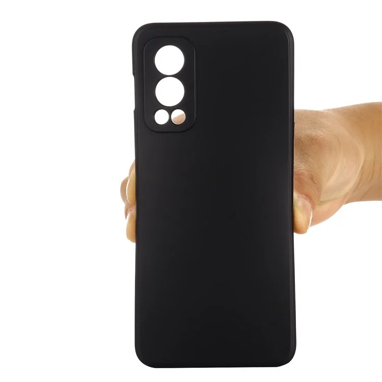 Microfiber Liner Liquid Silicone Case Cell Phone Back Cover with Handy Strap for OnePlus Nord 2 5G - Black
