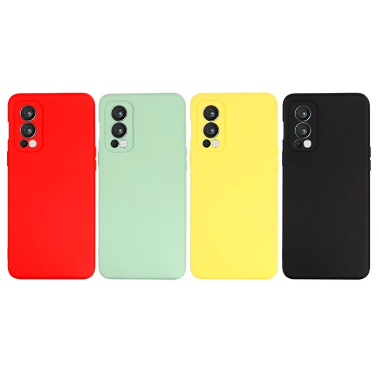 Microfiber Liner Liquid Silicone Case Cell Phone Back Cover with Handy Strap for OnePlus Nord 2 5G - Black