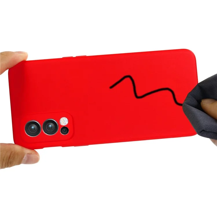 Microfiber Liner Flüssiges Silikongehäuse Handycover mit praktischem Trageriemen für OnePlus Nord 2 5G - Rot