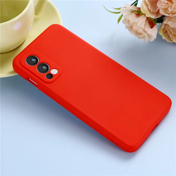 Microfiber Liner Flüssiges Silikongehäuse Handycover mit praktischem Trageriemen für OnePlus Nord 2 5G - Rot