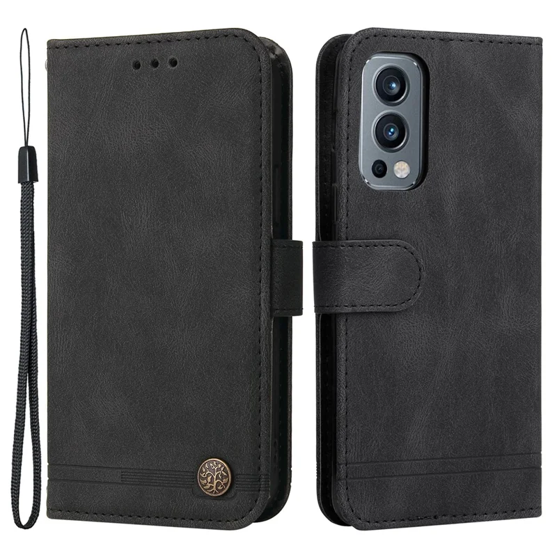 For OnePlus Nord 2 5G Leather Wallet Cases Skin Touch Phone Cover Stand with Strap - Black