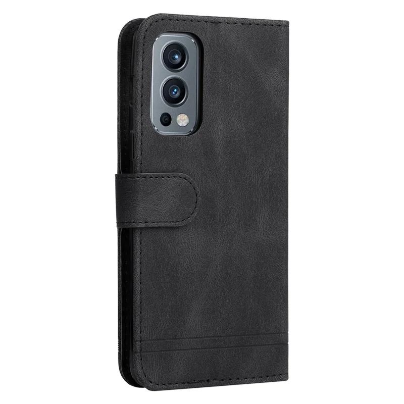 For OnePlus Nord 2 5G Leather Wallet Cases Skin Touch Phone Cover Stand with Strap - Black