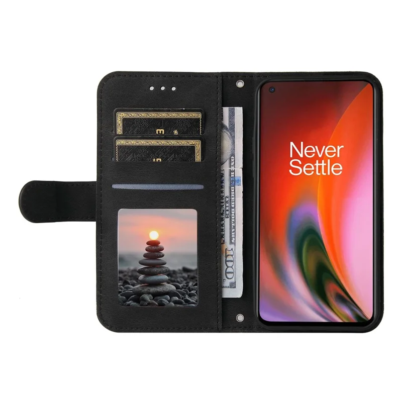 For OnePlus Nord 2 5G Leather Wallet Cases Skin Touch Phone Cover Stand with Strap - Black