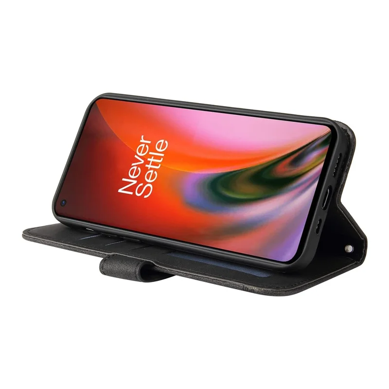 For OnePlus Nord 2 5G Leather Wallet Cases Skin Touch Phone Cover Stand with Strap - Black