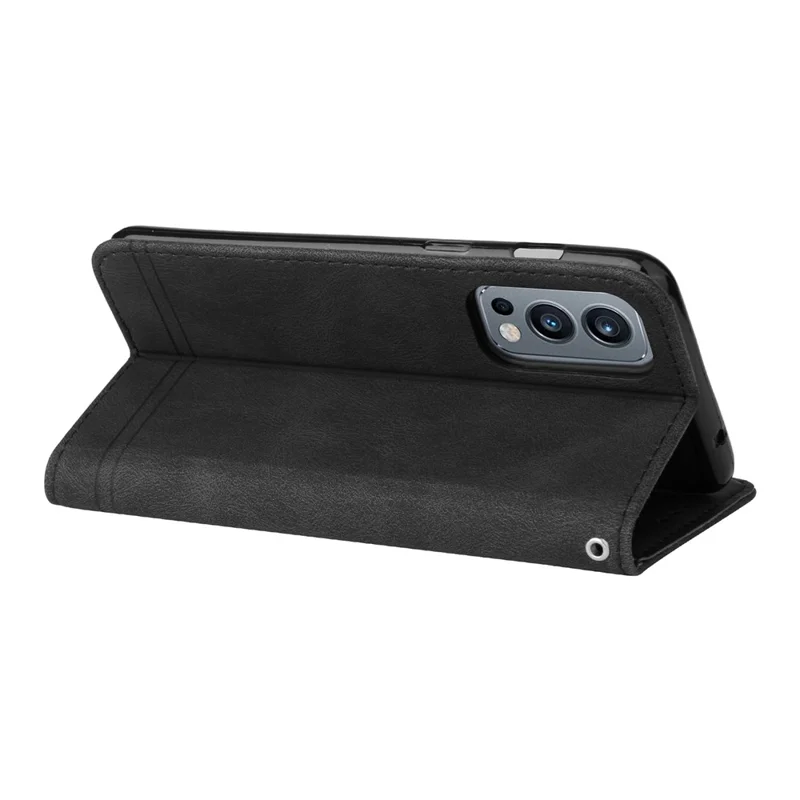 For OnePlus Nord 2 5G Leather Wallet Cases Skin Touch Phone Cover Stand with Strap - Black