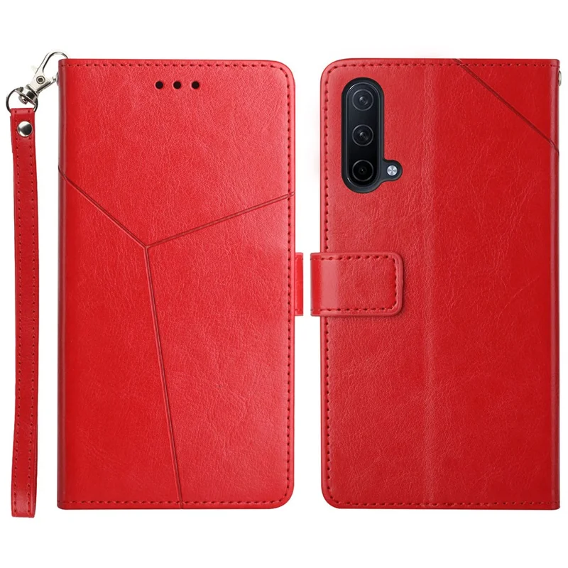 Protezione Del Body Full Body Line a Forma di y Imprinting PU Coperchio Perchuratolo Phellet Phelet Con Supporto Per OnePlus Nord CE 5G - Rosso