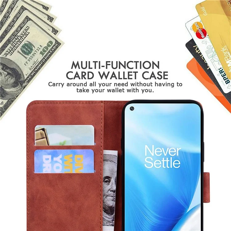 Big Butterfly Pattern Printing Shock Absorbing Skin-touch PU Leather Phone Cover Wallet Stand Shell for OnePlus Nord N200 5G - Brown