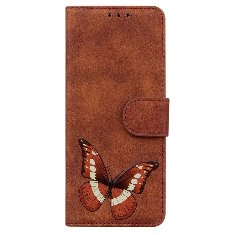 Stylish Big Butterfly Printing Design Skin-touch PU Leather Stand Wallet Flip Phone Cover for OnePlus Nord 2 5G - Brown