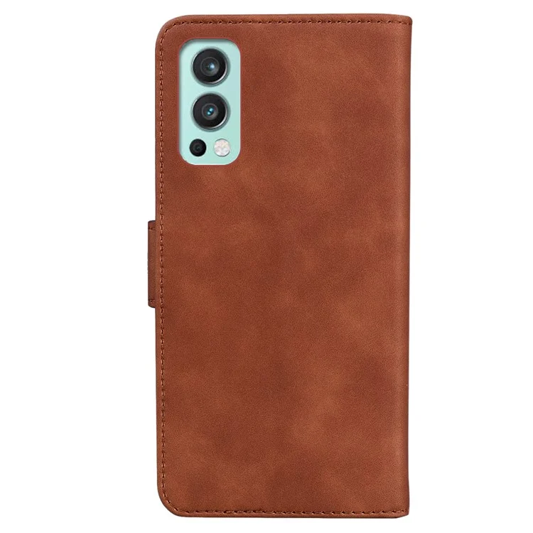 Stylish Big Butterfly Printing Design Skin-touch PU Leather Stand Wallet Flip Phone Cover for OnePlus Nord 2 5G - Brown