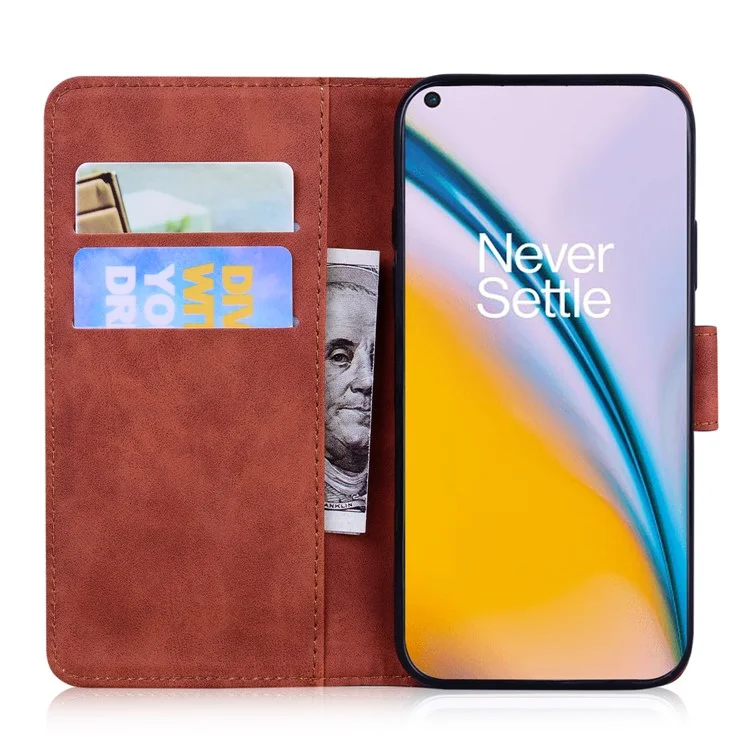 Stylish Big Butterfly Printing Design Skin-touch PU Leather Stand Wallet Flip Phone Cover for OnePlus Nord 2 5G - Brown