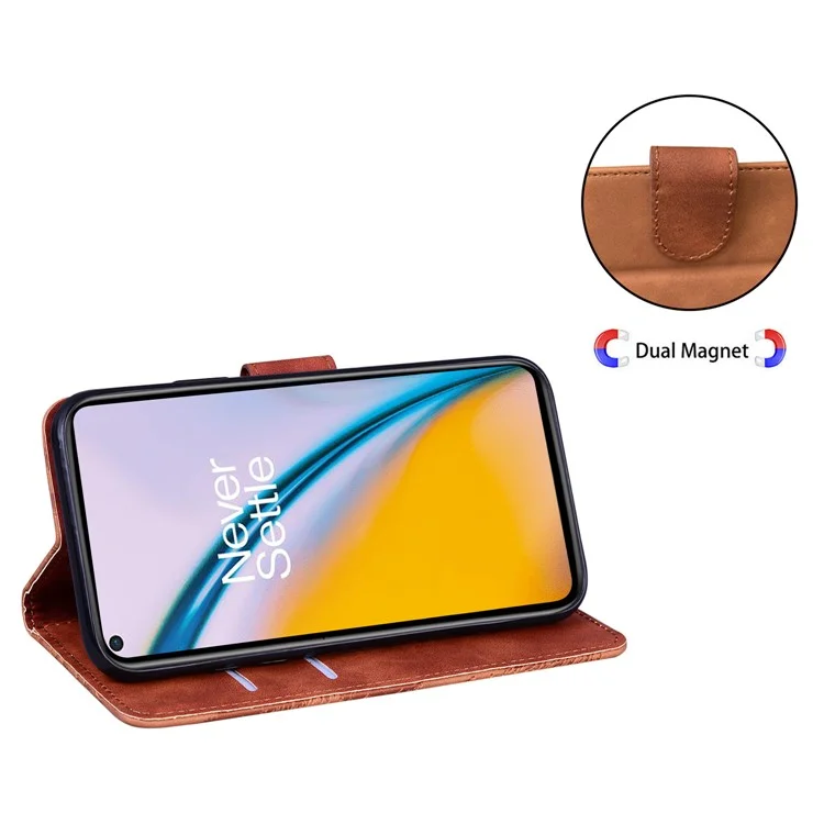 Stylish Big Butterfly Printing Design Skin-touch PU Leather Stand Wallet Flip Phone Cover for OnePlus Nord 2 5G - Brown