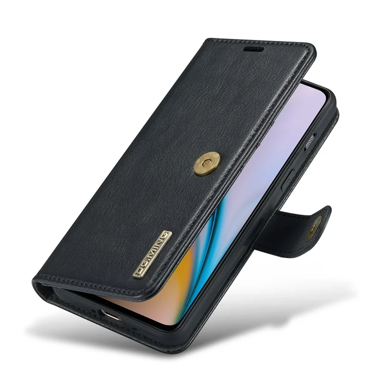 DG.MING Split Leather Stand Wallet Full Protection Cover Shell Detachable 2-in-1 Phone Case for OnePlus Nord 2 5G - Black