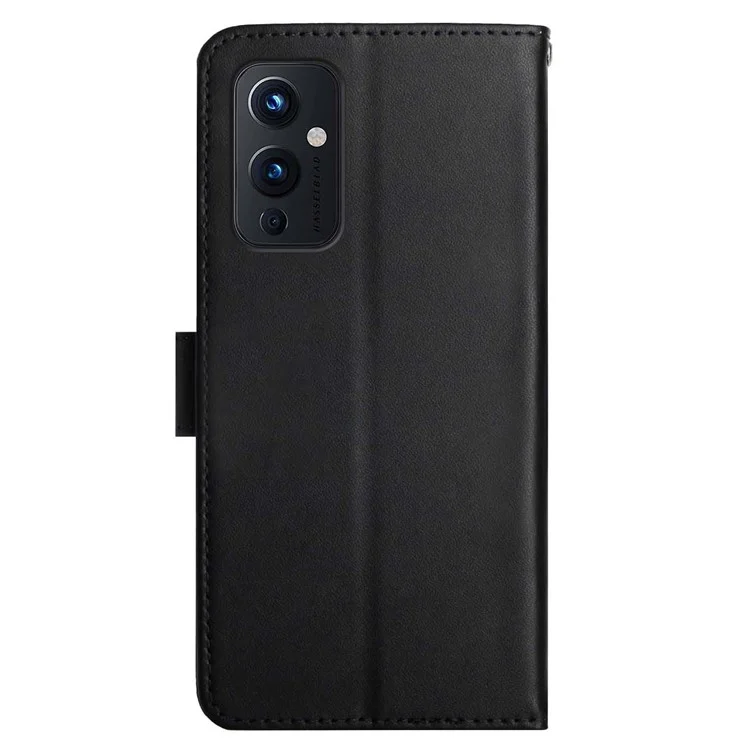 Bem Protegida Nappa Textura Colorida Sólida Caixa da Carteira de Suporte Horizontal Tampa Externa Genuína + Concha Interna de TPU Suave Para o OnePlus 9 (ue / Versão Dos Eua) - Preto