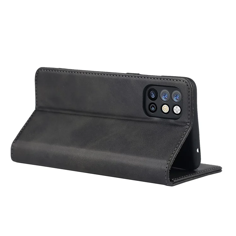 For OnePlus 8T Auto-absorbed TPU+PU Leather Wallet Phone Shell Supporting Stand Phone Case - Black