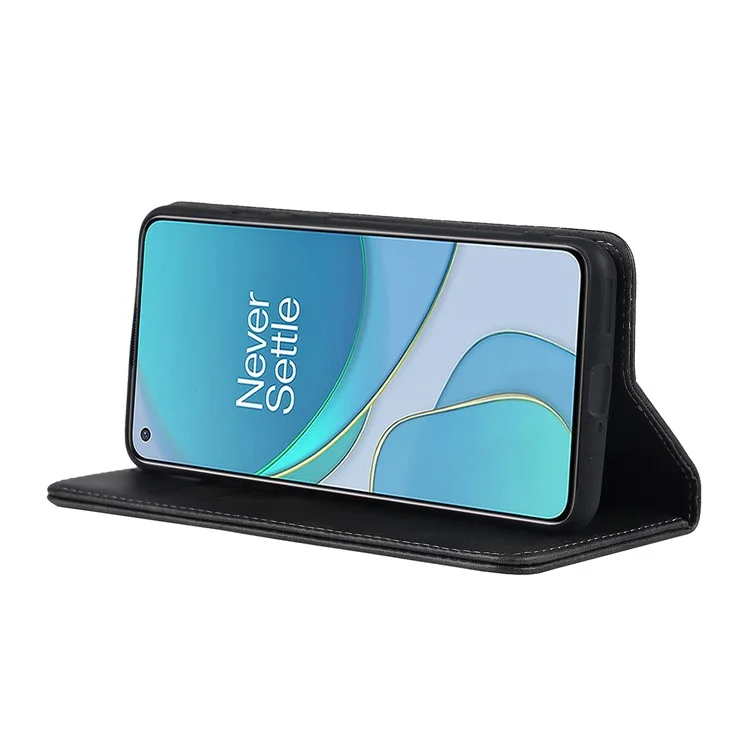For OnePlus 8T Auto-absorbed TPU+PU Leather Wallet Phone Shell Supporting Stand Phone Case - Black