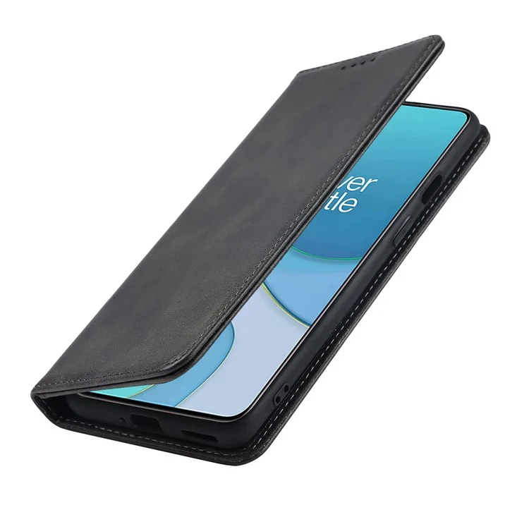 For OnePlus 8T Auto-absorbed TPU+PU Leather Wallet Phone Shell Supporting Stand Phone Case - Black