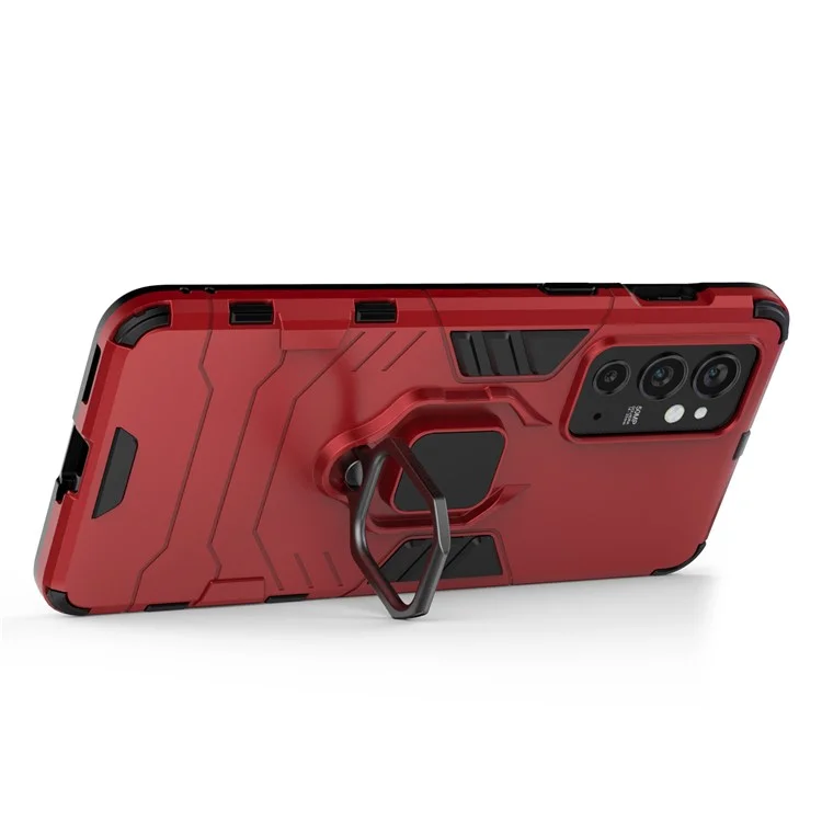 Hybrid Duty TPU + Hard PC Protective Case with Metal Ring Kickstand for OnePlus 9RT 5G - Red