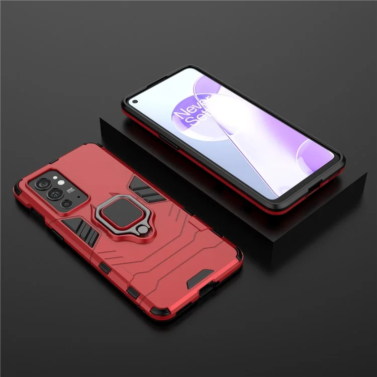 Hybrid Duty TPU + Hard PC Protective Case with Metal Ring Kickstand for OnePlus 9RT 5G - Red
