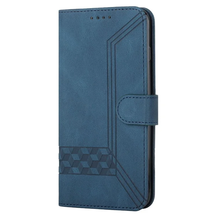 YX0010 Impresión de líneas de rombo PU Leather Phone Case Well-protected Anti-fall Cartera Soporte Shell con Correa para OnePlus Nord 2 5G - Zafiro