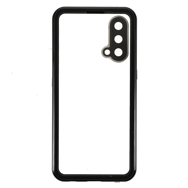 Étui de téléphone en verre trempé double face + Cadre en métal avec serrure Couvercle ultra clair pour OnePlus Nord CE 5G - Noir