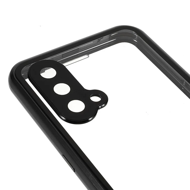 Étui de téléphone en verre trempé double face + Cadre en métal avec serrure Couvercle ultra clair pour OnePlus Nord CE 5G - Noir