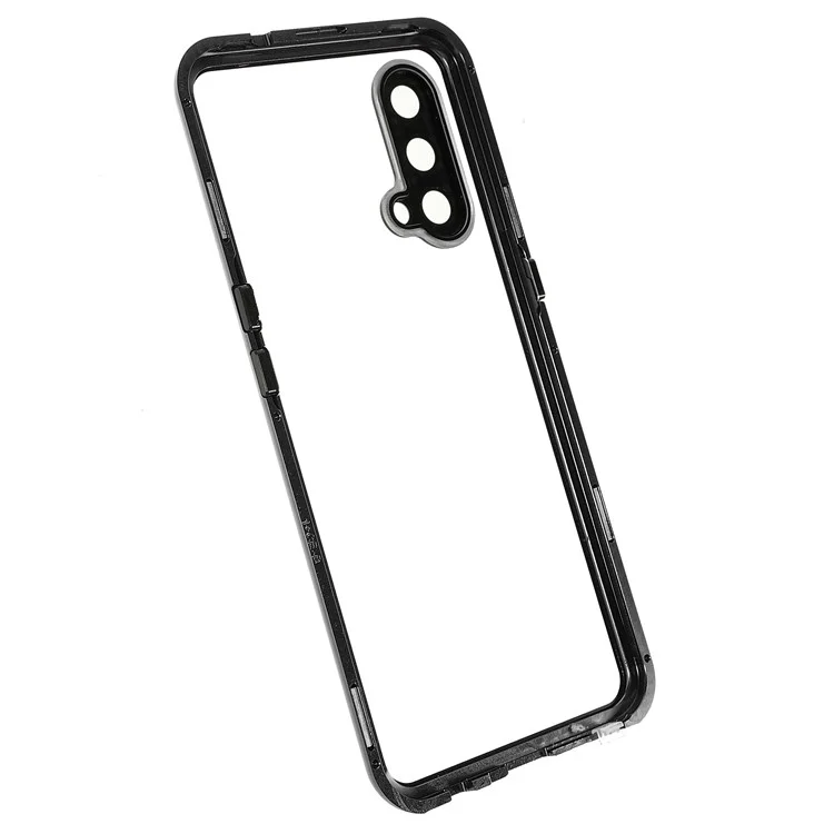 Étui de téléphone en verre trempé double face + Cadre en métal avec serrure Couvercle ultra clair pour OnePlus Nord CE 5G - Noir
