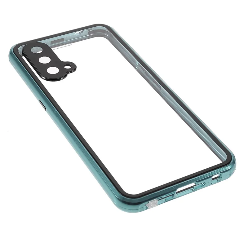 Double Side Tempered Glass Phone Case + Metal Frame with Lock Ultra Clear Cover for OnePlus Nord CE 5G - Green