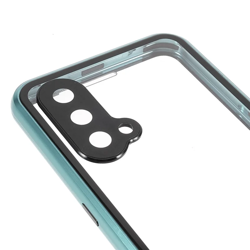 Double Side Tempered Glass Phone Case + Metal Frame with Lock Ultra Clear Cover for OnePlus Nord CE 5G - Green