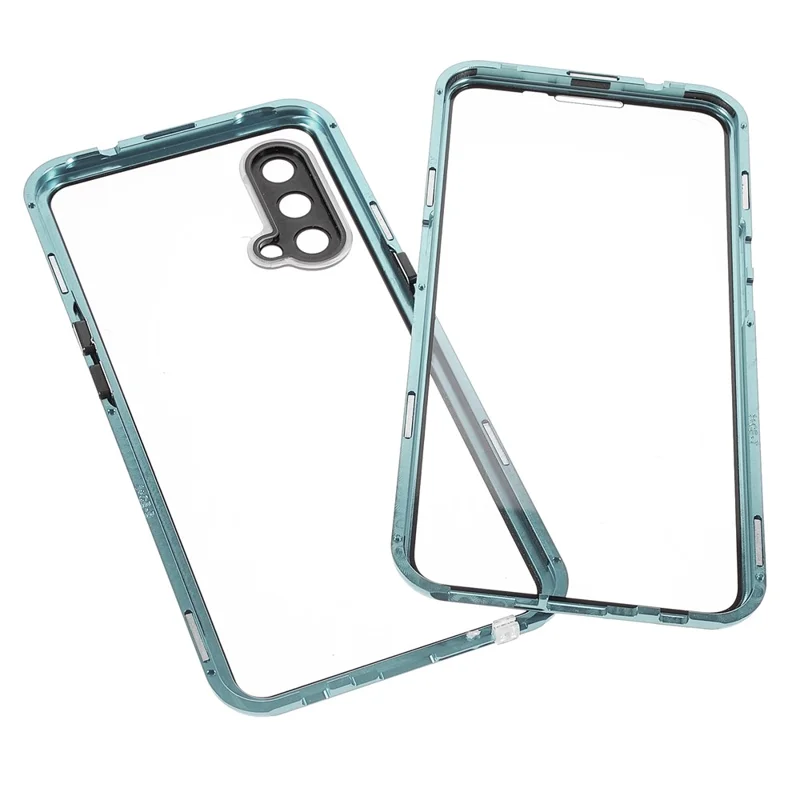 Double Side Tempered Glass Phone Case + Metal Frame with Lock Ultra Clear Cover for OnePlus Nord CE 5G - Green
