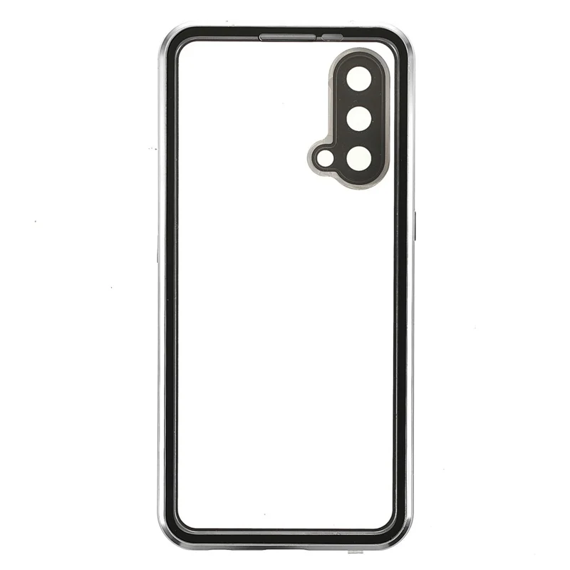 Double Side Tempered Glass Phone Case + Metal Frame with Lock Ultra Clear Cover for OnePlus Nord CE 5G - Silver