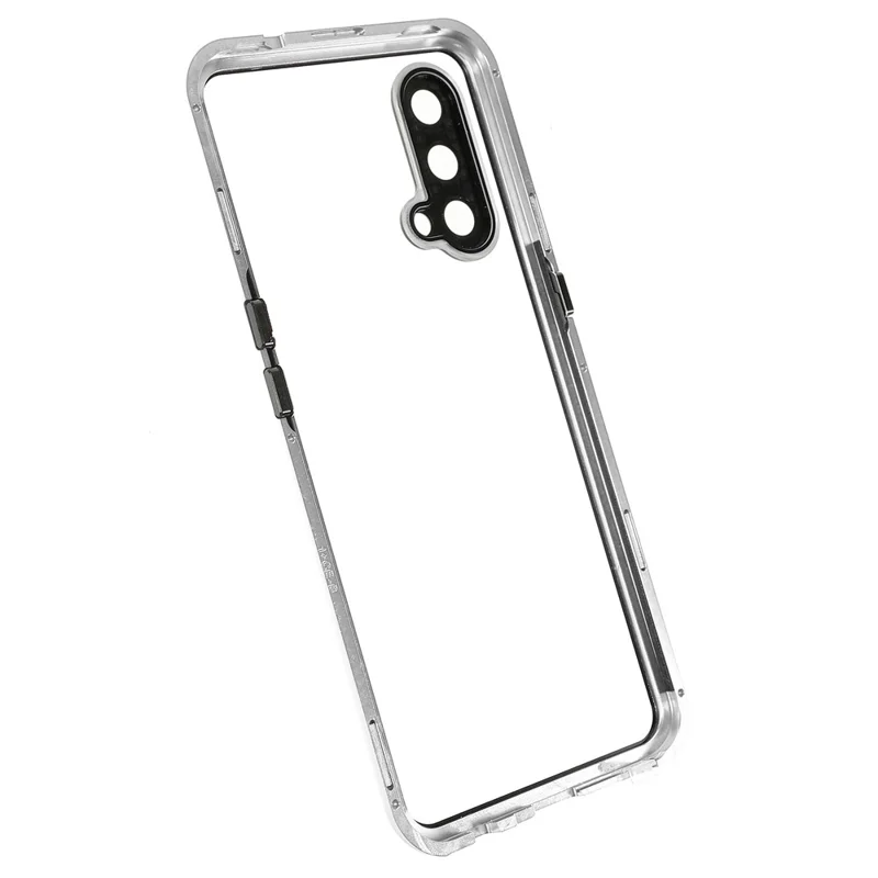 Double Side Tempered Glass Phone Case + Metal Frame with Lock Ultra Clear Cover for OnePlus Nord CE 5G - Silver