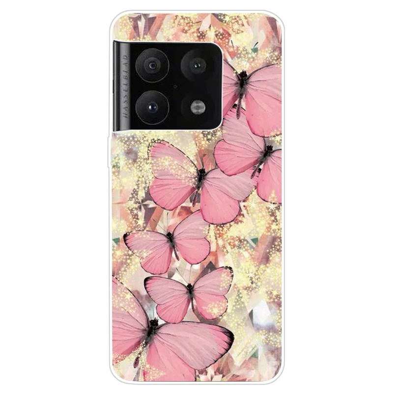 Fashion Pattern Printing Shockproof Soft TPU Back Cover Protective Case for OnePlus 10 Pro - Pink Butterflies