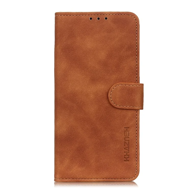 KHAZNEH Vintage PU Leather Magnetic Flip Cover Wallet Stand Full Body Protective Phone Case for OnePlus 10 Pro 5G - Brown