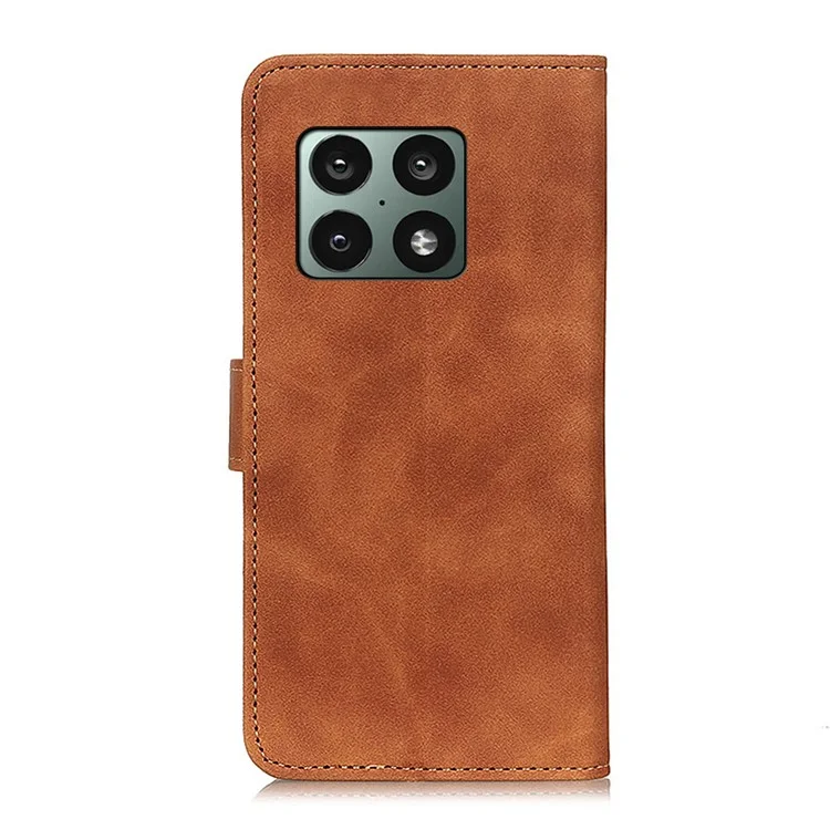 KHAZNEH Vintage PU Leather Magnetic Flip Cover Wallet Stand Full Body Protective Phone Case for OnePlus 10 Pro 5G - Brown