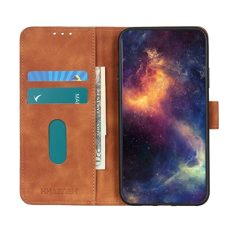 KHAZNEH Vintage PU Leather Magnetic Flip Cover Wallet Stand Full Body Protective Phone Case for OnePlus 10 Pro 5G - Brown