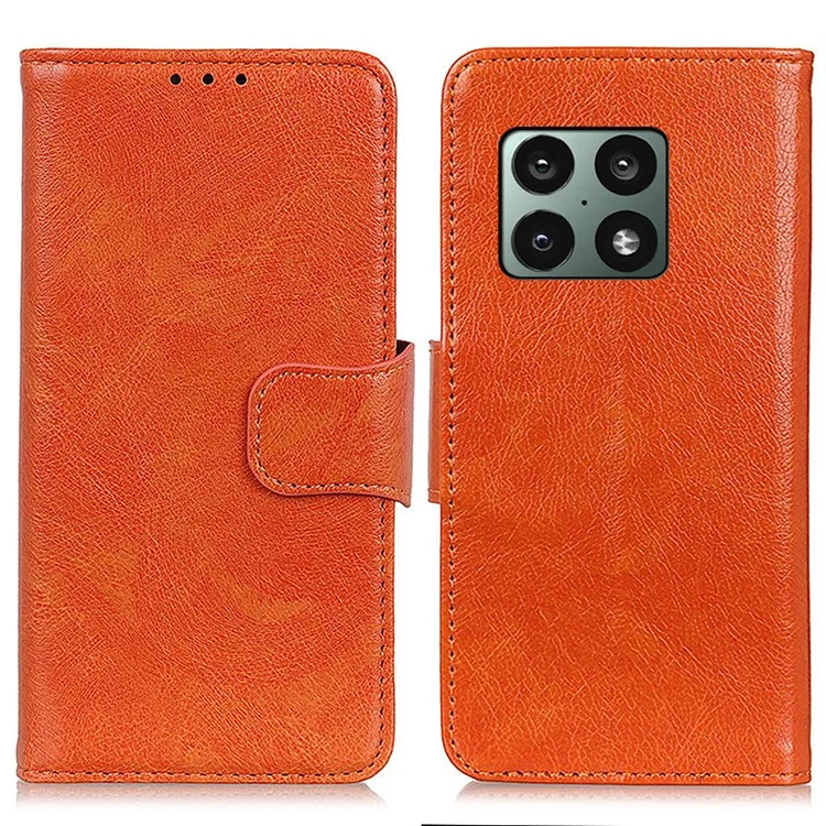 Nappa Texture Drop-proof Protection Split Leather Cover + TPU Phone Stand Case Wallet Cover for OnePlus 10 Pro 5G - Orange