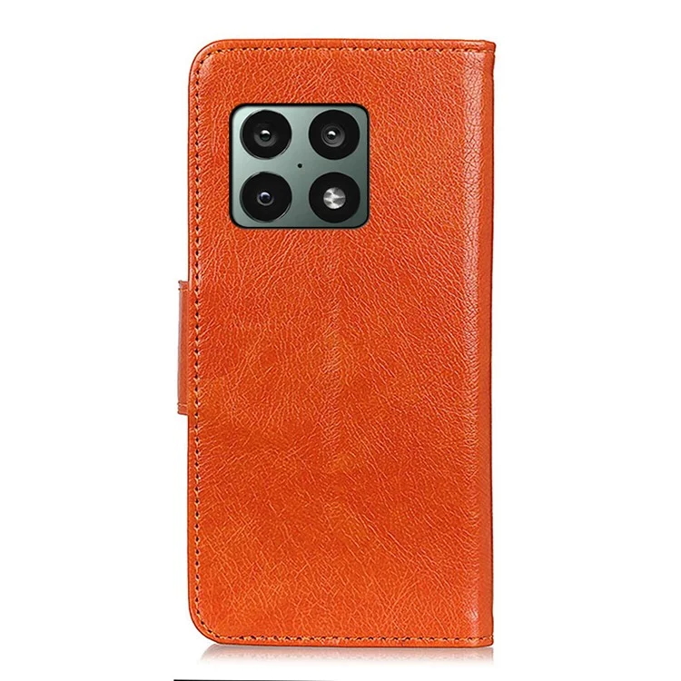 Nappa Texture Drop-proof Protection Split Leather Cover + TPU Phone Stand Case Wallet Cover for OnePlus 10 Pro 5G - Orange