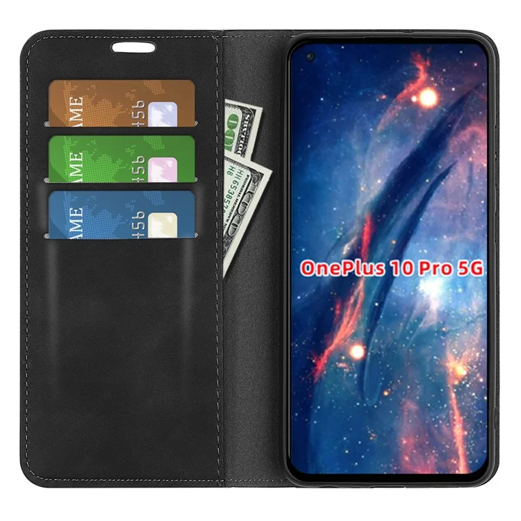 Étui en cuir PU à fermeture magnétique automatique pour OnePlus 10 Pro 5G - Noir