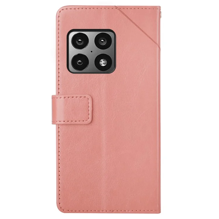 Cuero Pu Smartphone Shell Y - Line Printing Handband Magnetic Sealing Bracket Wallet Cover For Oneplus 10 Pro 5G - Rosa