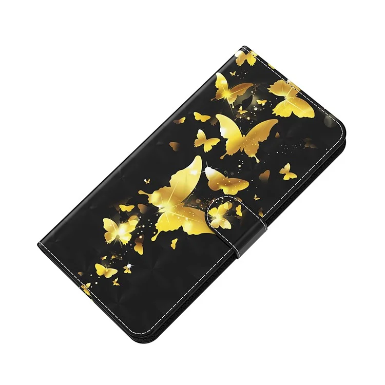 3D Pattern Printing Scratch-resistant Phone Cover PU Leather Wallet Stand Phone Case with Strap for OnePlus Nord 2 5G - Golden Butterfly